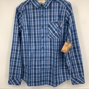 Commander Life Men's Small Shirt‎ Blue Plaid Woven Long Sleeve Button Front NEW